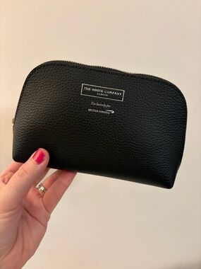 The White Company Black Pebbled Leather Travel Pouch With Travel Essentials